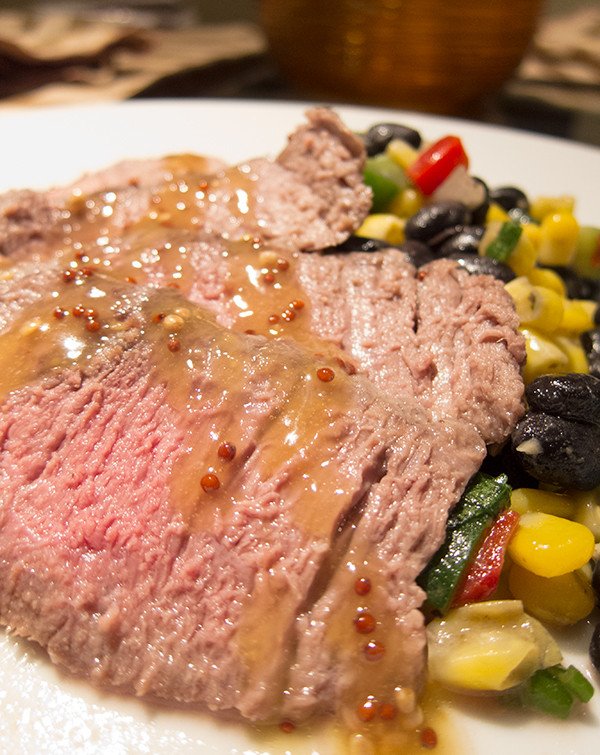 Flank Steak with Grainy Mustard and Peaches