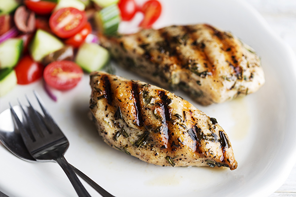 Grilled Greek Chicken with Cucumber-Tomato Salad